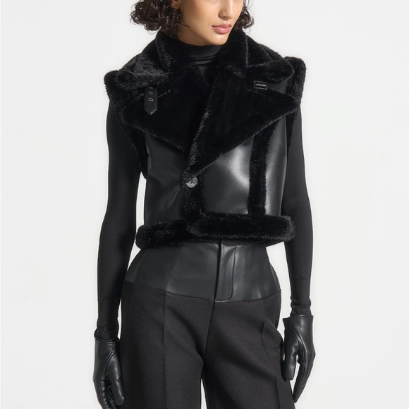 Kena Black Leather & Plush 2-in-1 Gilet Jacket - Picture 6 of 7